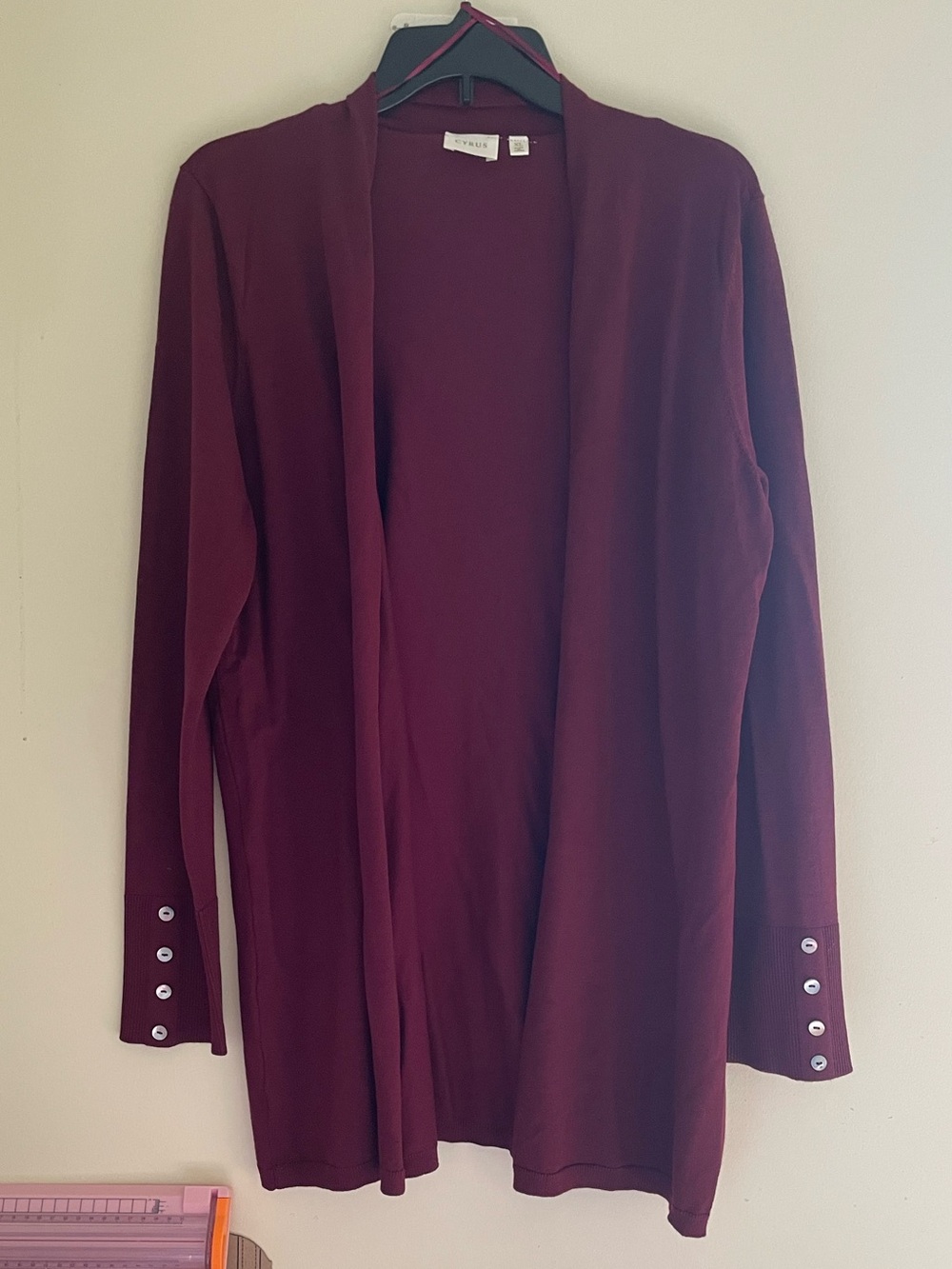 Cyrus Burgundy Open-Front Knit Cardigan